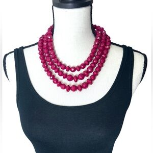 🩷Sugarfix Chunky Triple Strand Magenta Beaded Necklace